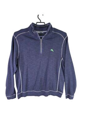 Mens Tommy Bahama Blue 1/4 Zip Pullover Sweatshirt Cotton Blend Long Sleeve XL